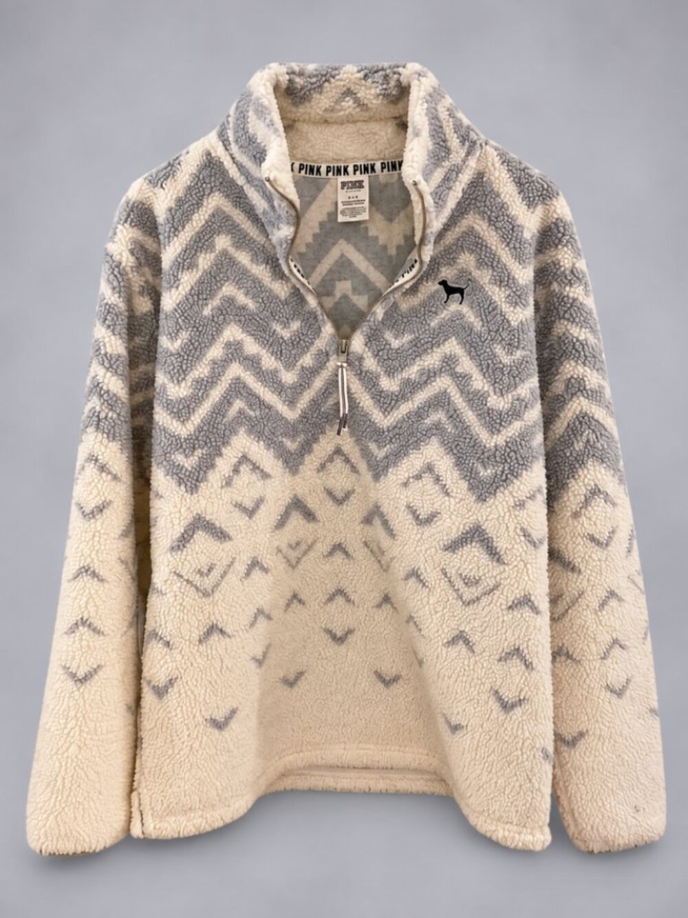 Victoria’s Secret PINK Sherpa Chevron 1/4 Zip Boyfriend Pullover S